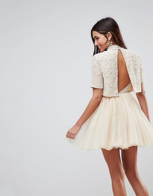 SALE - ASOS Embellished Tulle Cut Out Back Mini Dress