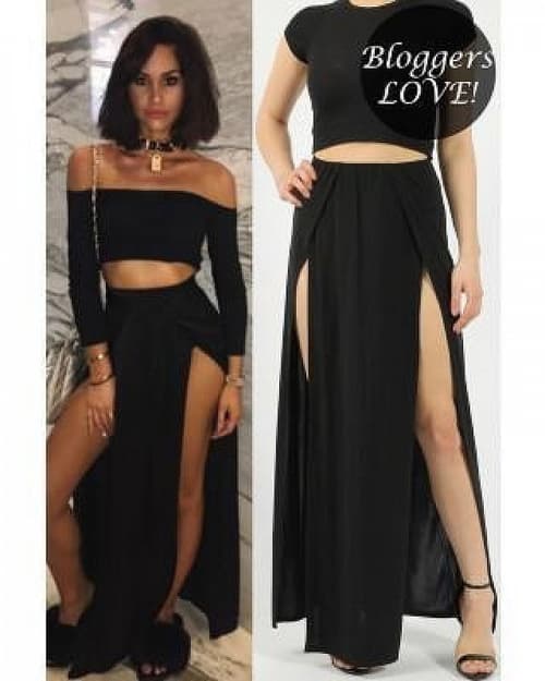 DOUBLE SPLIT SLINKY MAXI SKIRT
