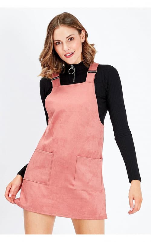 SALE - PINK SUEDE PINAFORE TRIM DRESS