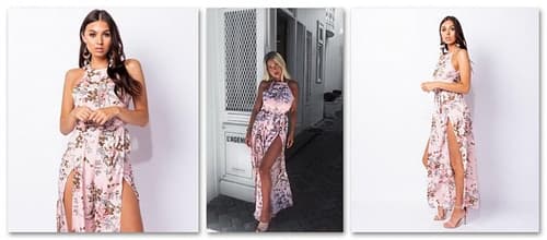FLORAL THIGH SPLIT WIDE LEG TIE BACK JUMPSUIT