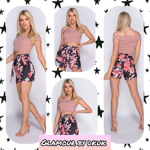 FLORAL PRINT BELTED SHORTS