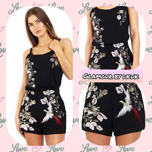 EMBELLISHED EAGLE BLACK PLAYSUIT