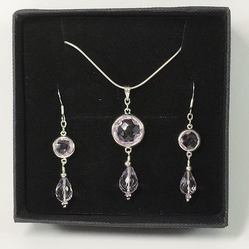 Pink Amethyst And Sterling Silver Necklace Set
