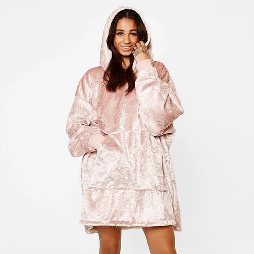 Crushed Velvet Hooded Blanket - Blush Pink