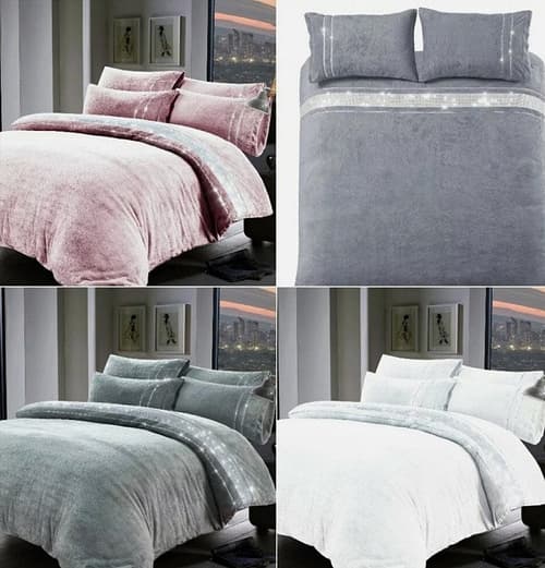Diamante Duvet Cover Set Super Soft Cosy Teddy Sherpa Fleece Bedding