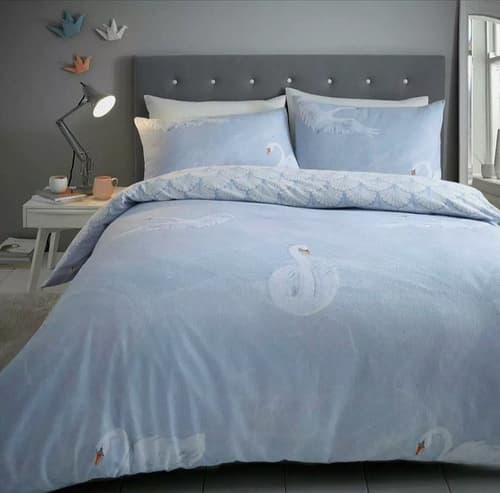 Luxury Marble Swan Flannel 100% Brushed Cotton Duvet Cover Set