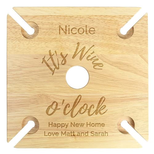 Personalised Wine Oclock Four Wine Glass Holder & Bottle Butler