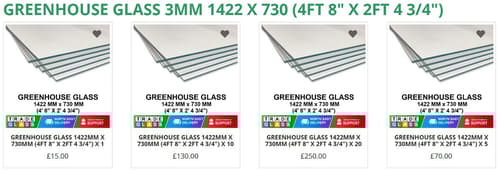 GREENHOUSE GLASS / HORTICULTURAL  1422 MM x 730 MM (4ft 8" x 2ft 4 3/4")