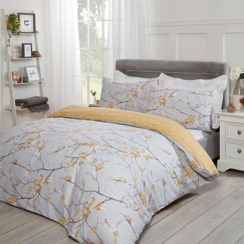 Dreamscene Spring Blossoms Duvet Cover Set - Ochre - Single, Double, King and Super King Free Post