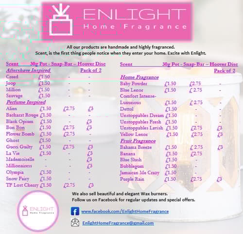 Our scent list. Some amazing fragrances here.