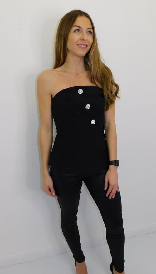 Ex Store Black Bustier Peplum Top