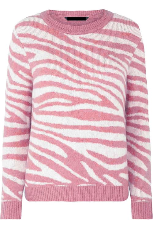 Famous Store Zebra Print Crew Neck Jumper Rose