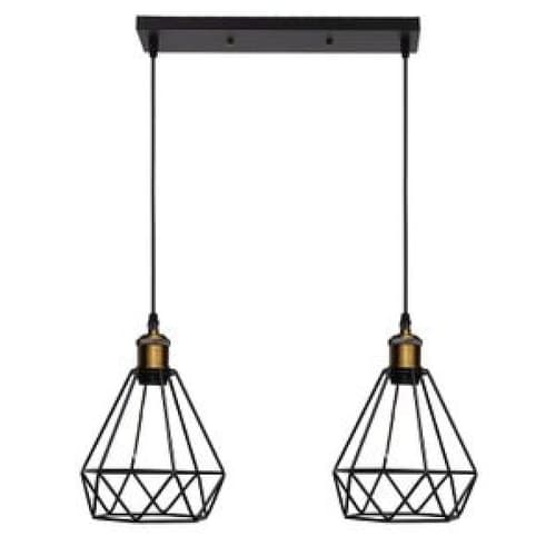 Retro Industrial 2 Head Black Ceiling Pendant Light Metal Wire Cage
