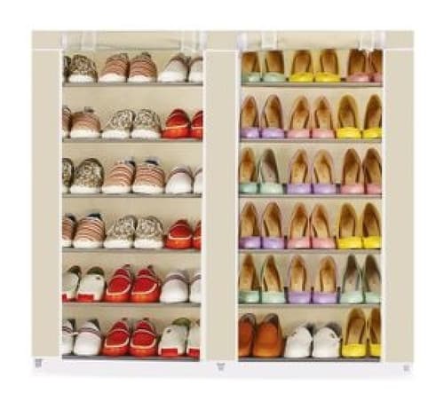6 Tier Double Canvas Shoe Shelf Standing Storage
