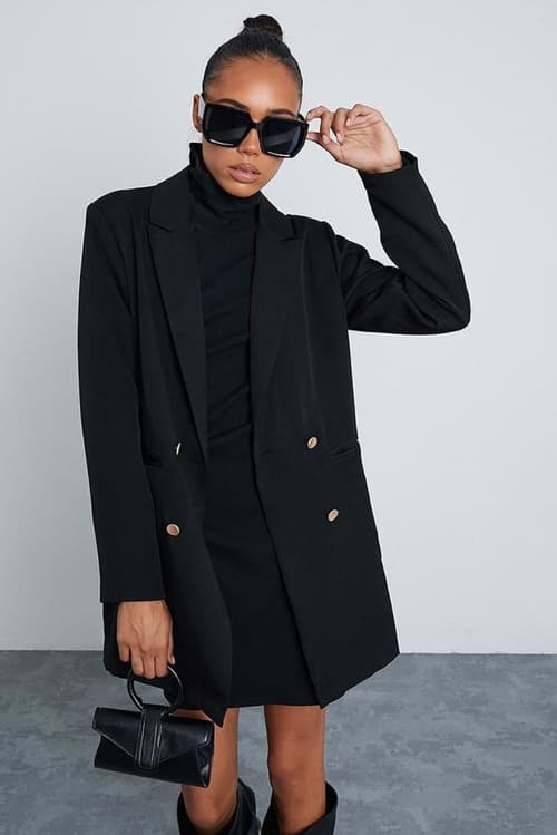 Black Woven Oversized Blazer Dress