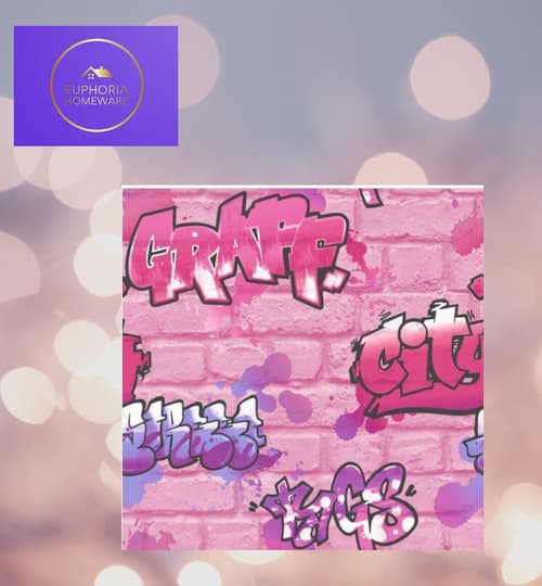 GIRLS PINK GRAFFITI WALLPAPER GLITTER SPRAY PAINT EMBOSSED CHILDRENS ROOM URBAN