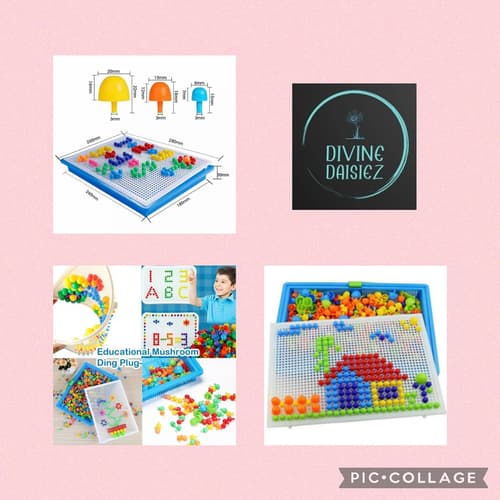 592Pcs Mosaic Peg Board Jigsaw Puzzle Mushroom Nails Educational Toys Kids Gift