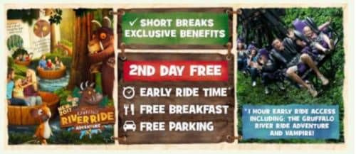Enjoy a fully themed Gruffalo Chessington Holiday from just  £149 per family!