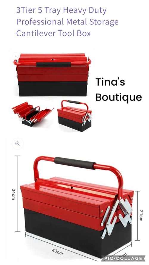 3 tier 5 Tray Heavy Duty Professional Metal Storage Cantilever Tool Box