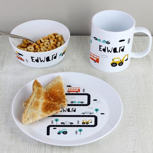 £27.99 - Free UK Delivery - Little Car Plastic Childs Breakfast Set Personalised