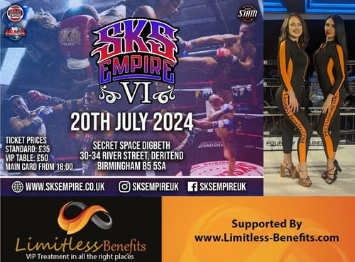 Win 2 free tickets to SKS 6 Muay Thai Boxing Limitless Benefits Ring Girls Birmingham