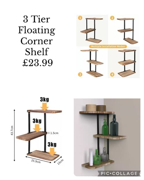 3 Tier Floating Corner Shelf £23.99