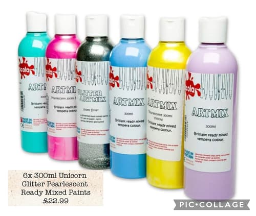 6x 300ml Unicorn Glitter Pearlescent Ready Mixed Paints £22.99